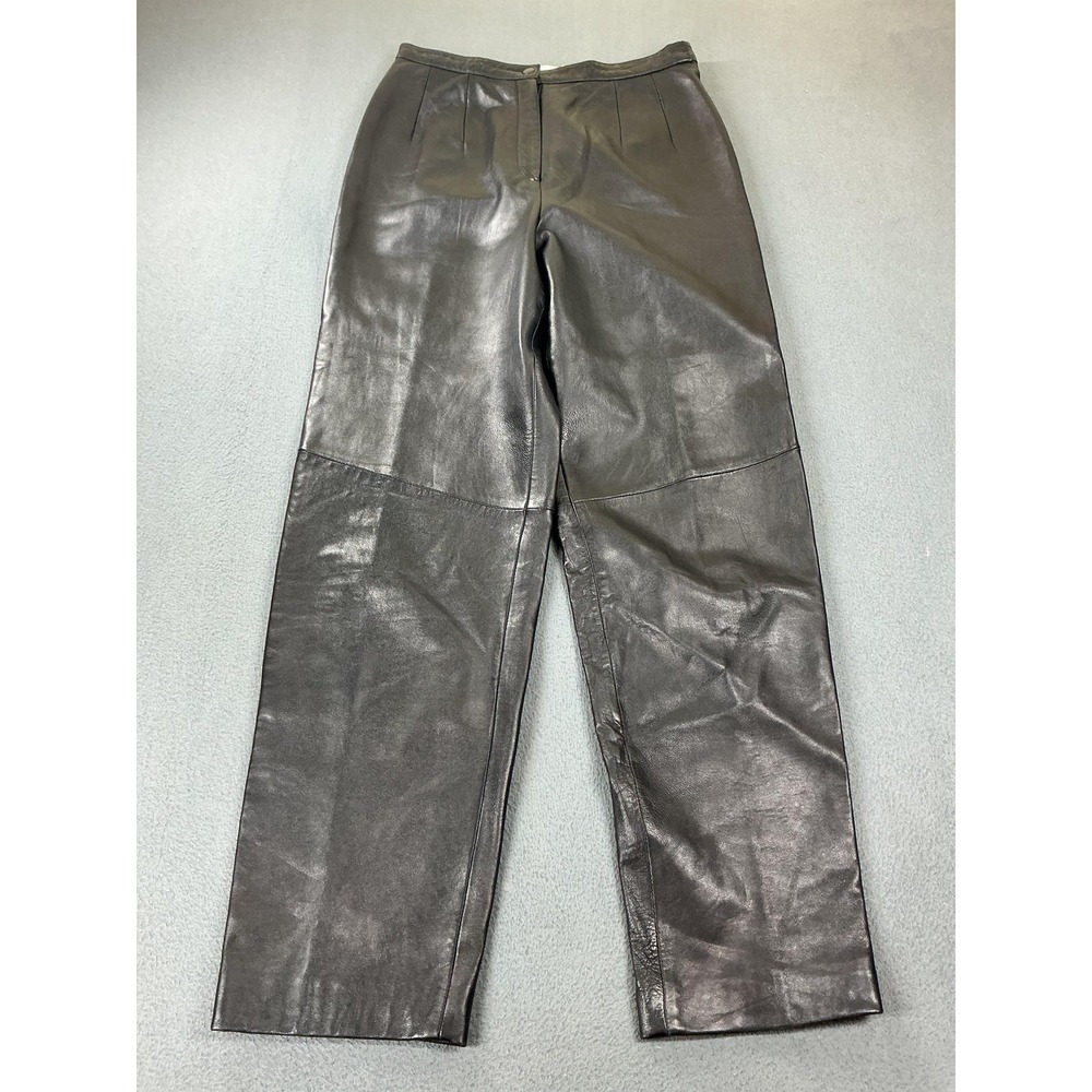 Valerie Stevens Pants Womens 10/30 Black Leather Straight Leg Lined Pleated